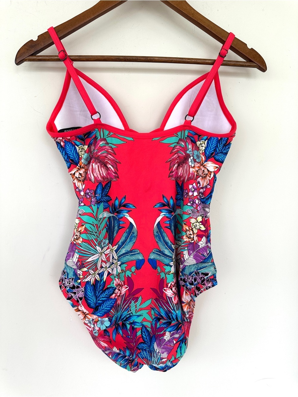 Kenneth Cole Pink & Blue Floral One-Piece Swimsuit with Lattice Front - Picture 4 of 12
